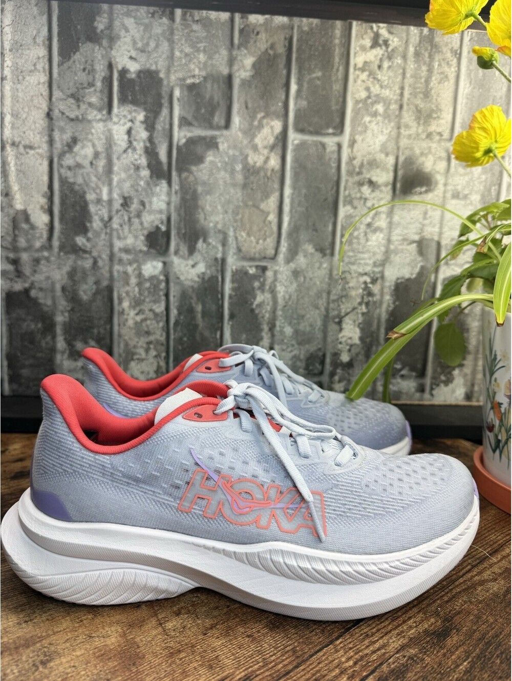 HOKA Mach 6 Women’s Pale Dusk/Gull Low Top Lace-Up Logo Mesh Rubber - Picture 3 of 7